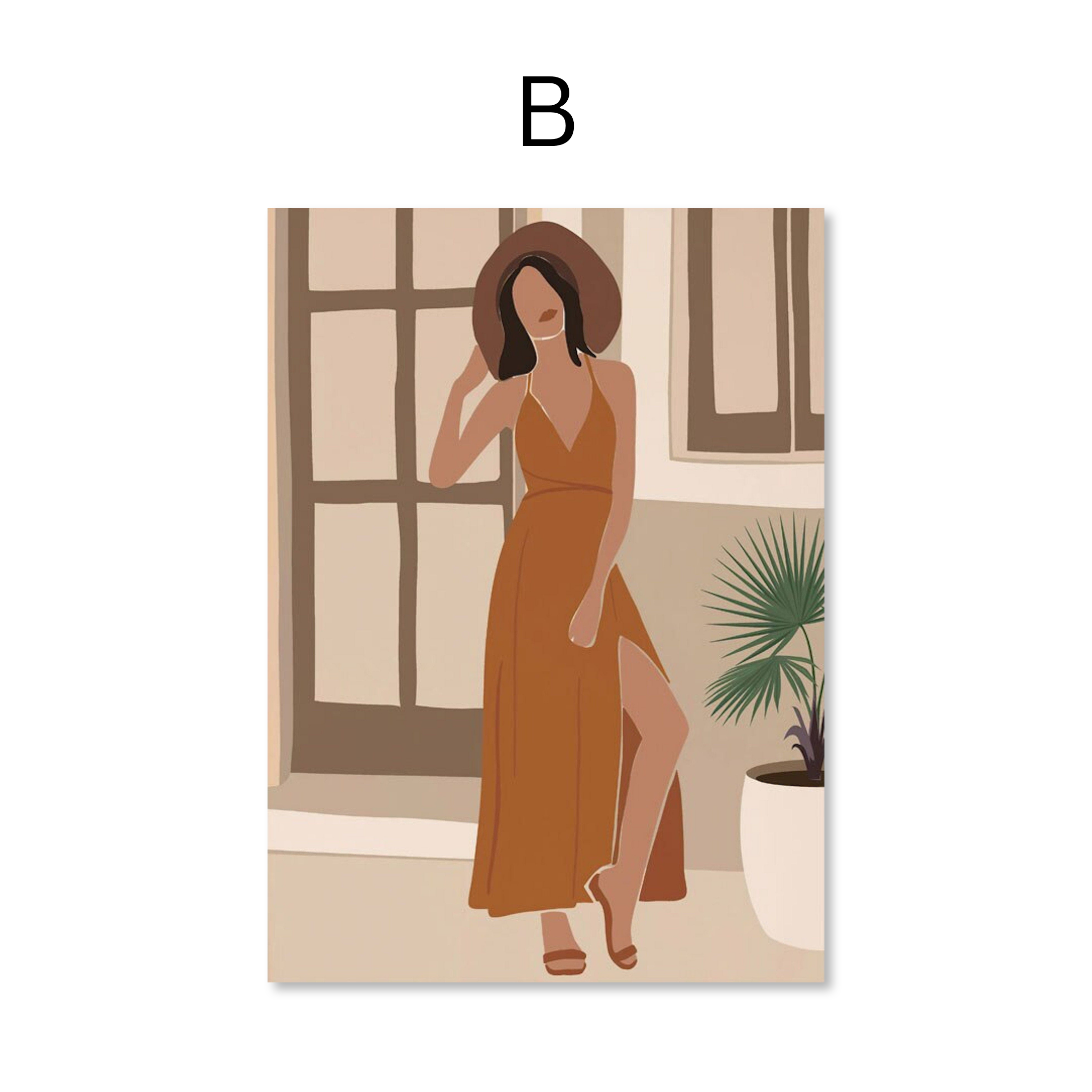 Poster Boho Frau mit Blättern – Minimalistisches Wandbild für Wohnzimmer & Schlafzimmer · Ästhetische Wanddeko ohne Rahmen