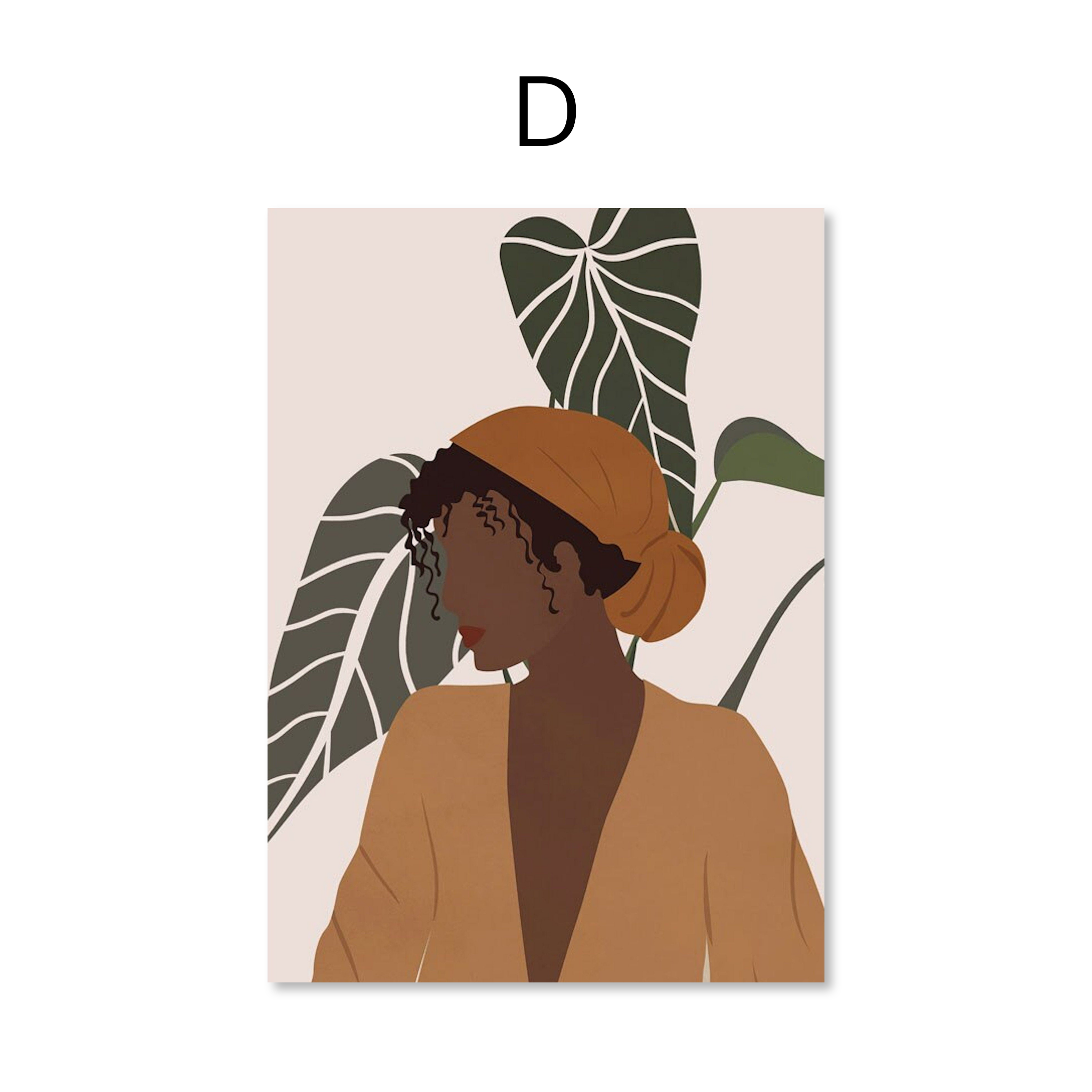 Poster Boho Frau mit Blättern – Minimalistisches Wandbild für Wohnzimmer & Schlafzimmer · Ästhetische Wanddeko ohne Rahmen