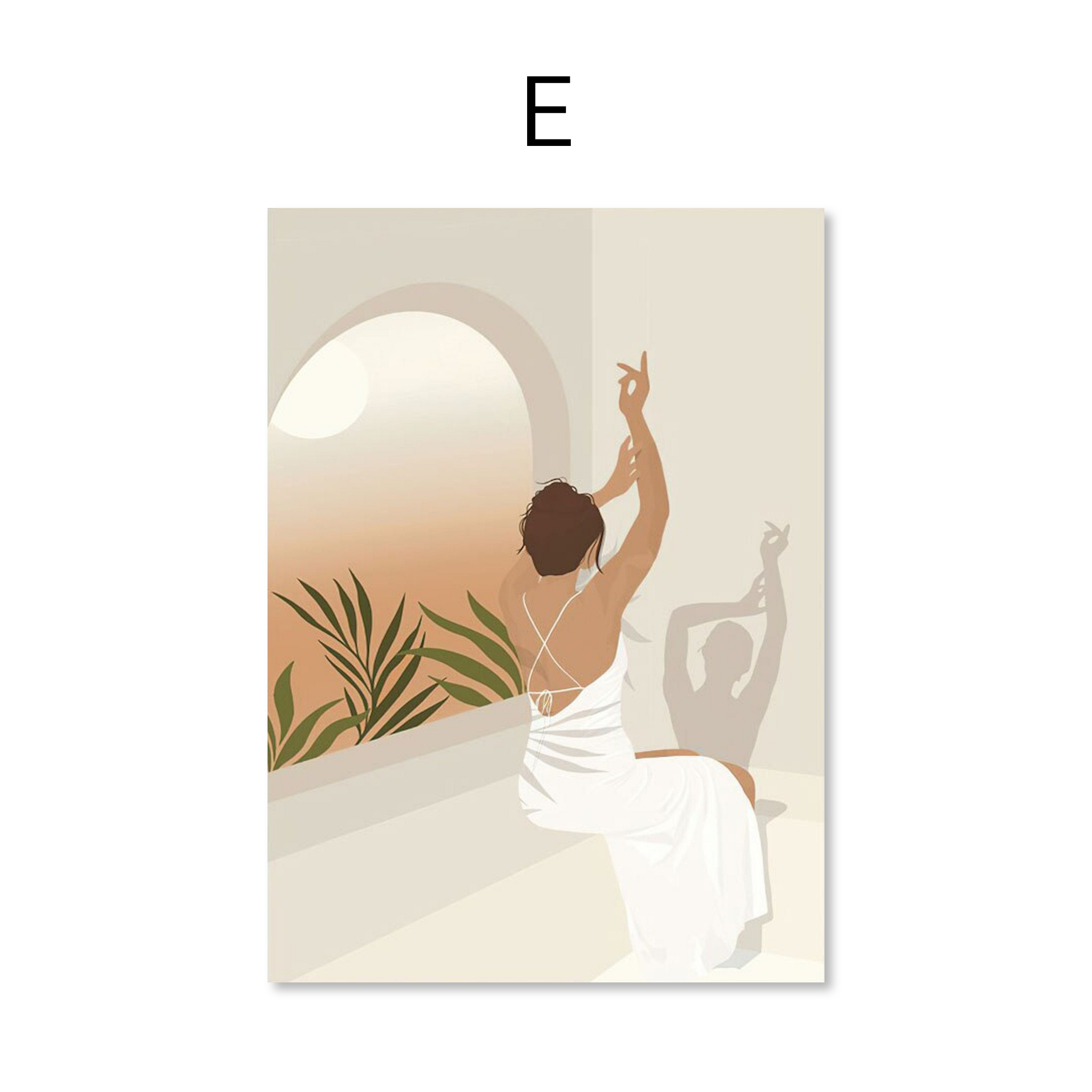 Poster Boho Frau mit Blättern – Minimalistisches Wandbild für Wohnzimmer & Schlafzimmer · Ästhetische Wanddeko ohne Rahmen