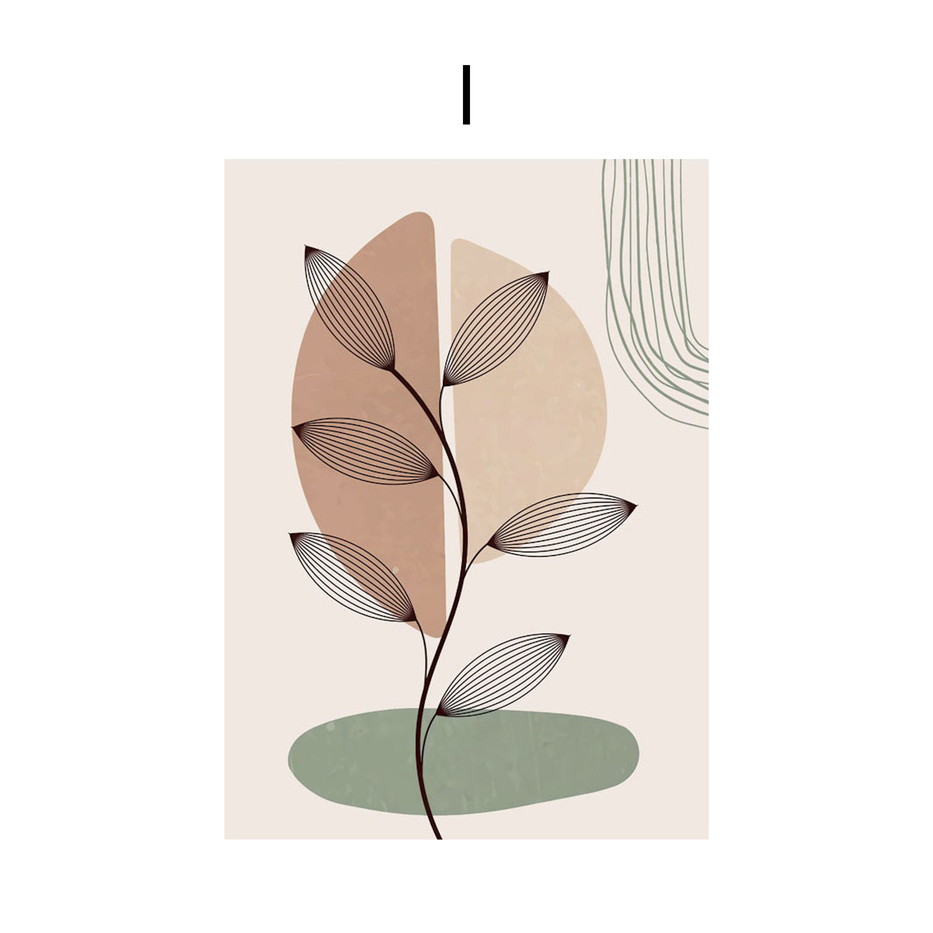 Poster Leaves Boho Geometric Shapes Green | Pictures Living Room | Wall Art Bedroom | Decorative Print without Frame | Pictures Art Print