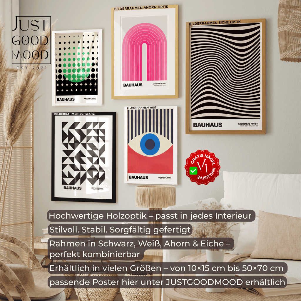Bilderrahmen Holz modern mit Acrylglas – Stabiler MDF Rahmen in Weiß, Schwarz, Ahorn & Eiche inkl. Nägel