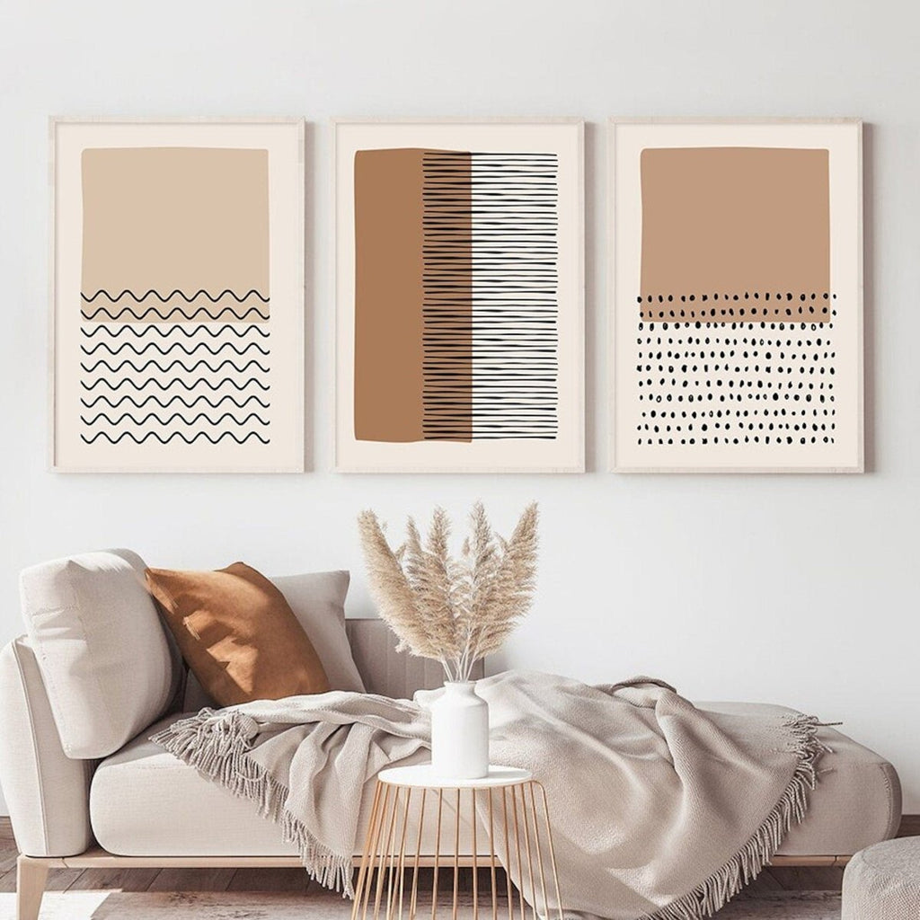 Poster abstrakte Formen Beige Braun Linien Punkte – Modernes Wandbild für Wohnzimmer & Schlafzimmer · Ästhetische Wanddeko ohne Rahmen