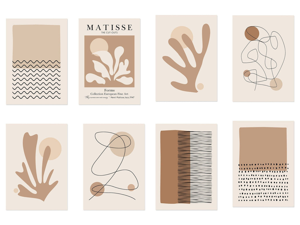 Poster abstrakte Formen Beige Braun Linien Punkte – Modernes Wandbild für Wohnzimmer & Schlafzimmer · Ästhetische Wanddeko ohne Rahmen