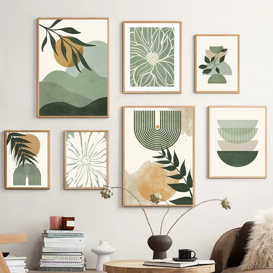 Poster Boho abstrakt Pflanzen Blätter – Botanisches Wandbild für Wohnzimmer & Schlafzimmer · Ästhetische Wanddeko ohne Rahmen