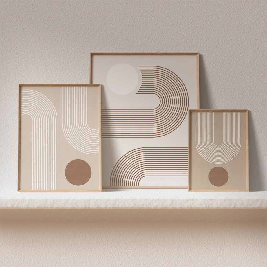 Poster Boho abstrakt Bogen Linien Beige Braun – Modernes Wandbild für Wohnzimmer & Schlafzimmer · Ästhetische Wanddeko ohne Rahmen