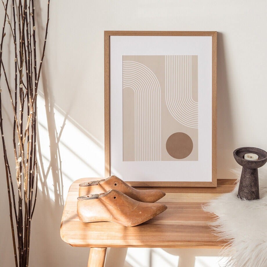 Poster Boho abstrakt Bogen Linien Beige Braun – Modernes Wandbild für Wohnzimmer & Schlafzimmer · Ästhetische Wanddeko ohne Rahmen