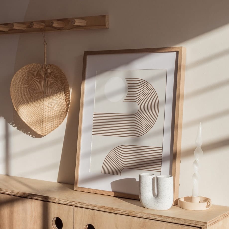 Poster Boho abstrakt Bogen Linien Beige Braun – Modernes Wandbild für Wohnzimmer & Schlafzimmer · Ästhetische Wanddeko ohne Rahmen