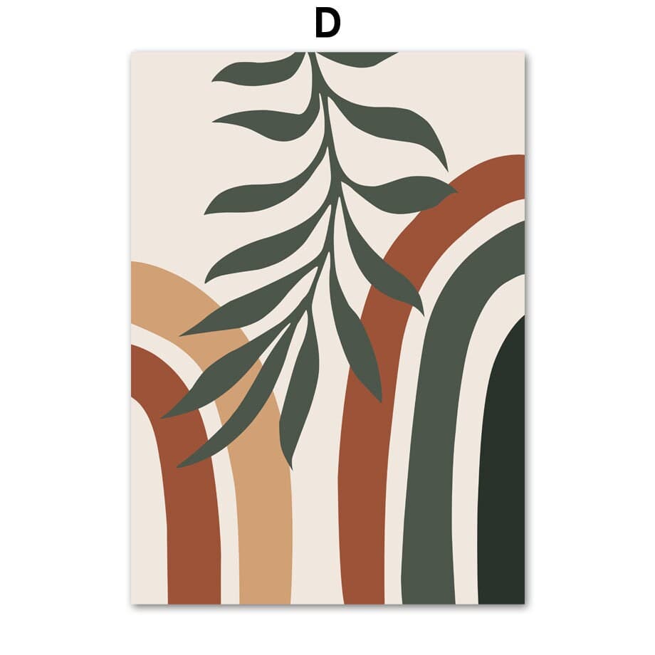 Poster Grüne Blätter Boho mit geometrischen Formen – Modernes Wandbild für Wohnzimmer & Schlafzimmer · Ästhetische Wanddeko ohne Rahmen