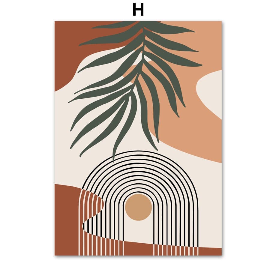 Poster Grüne Blätter Boho mit geometrischen Formen – Modernes Wandbild für Wohnzimmer & Schlafzimmer · Ästhetische Wanddeko ohne Rahmen