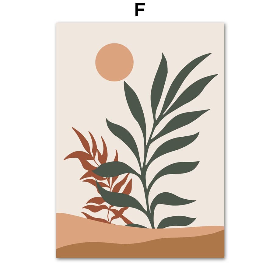 Poster Grüne Blätter Boho mit geometrischen Formen – Modernes Wandbild für Wohnzimmer & Schlafzimmer · Ästhetische Wanddeko ohne Rahmen