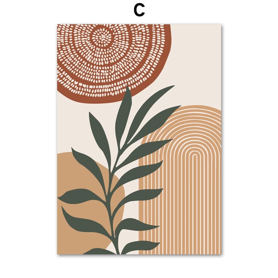 Poster Grüne Blätter Boho mit geometrischen Formen – Modernes Wandbild für Wohnzimmer & Schlafzimmer · Ästhetische Wanddeko ohne Rahmen