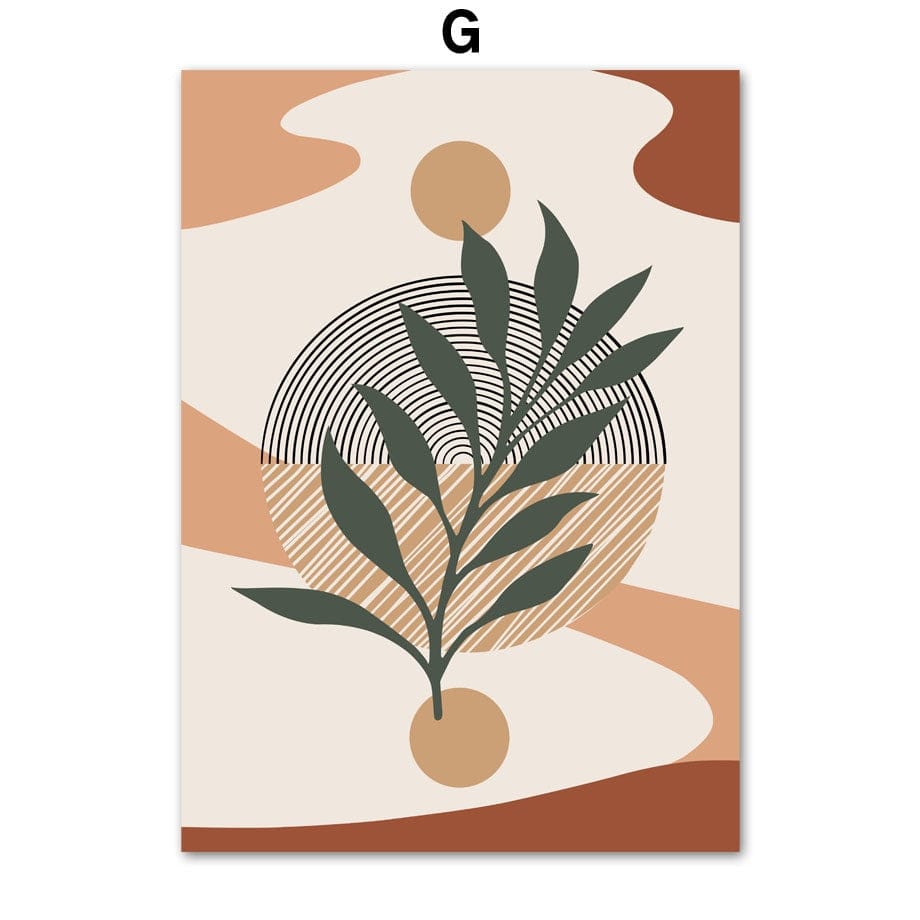 Poster Grüne Blätter Boho mit geometrischen Formen – Modernes Wandbild für Wohnzimmer & Schlafzimmer · Ästhetische Wanddeko ohne Rahmen