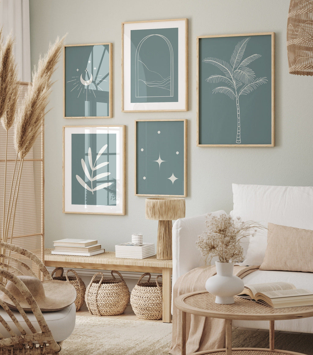 Poster Boho Minimalistisch Modern – Linien, Sterne, Sonne & Blätter · Ästhetische Wanddeko für Wohnzimmer & Schlafzimmer · Kunstdruck ohne Rahmen