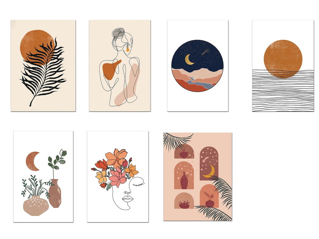 Poster Boho Sonne Botanik Blätter – Ästhetisches Wandbild für Wohnzimmer & Schlafzimmer · Minimalistische Wanddeko ohne Rahmen