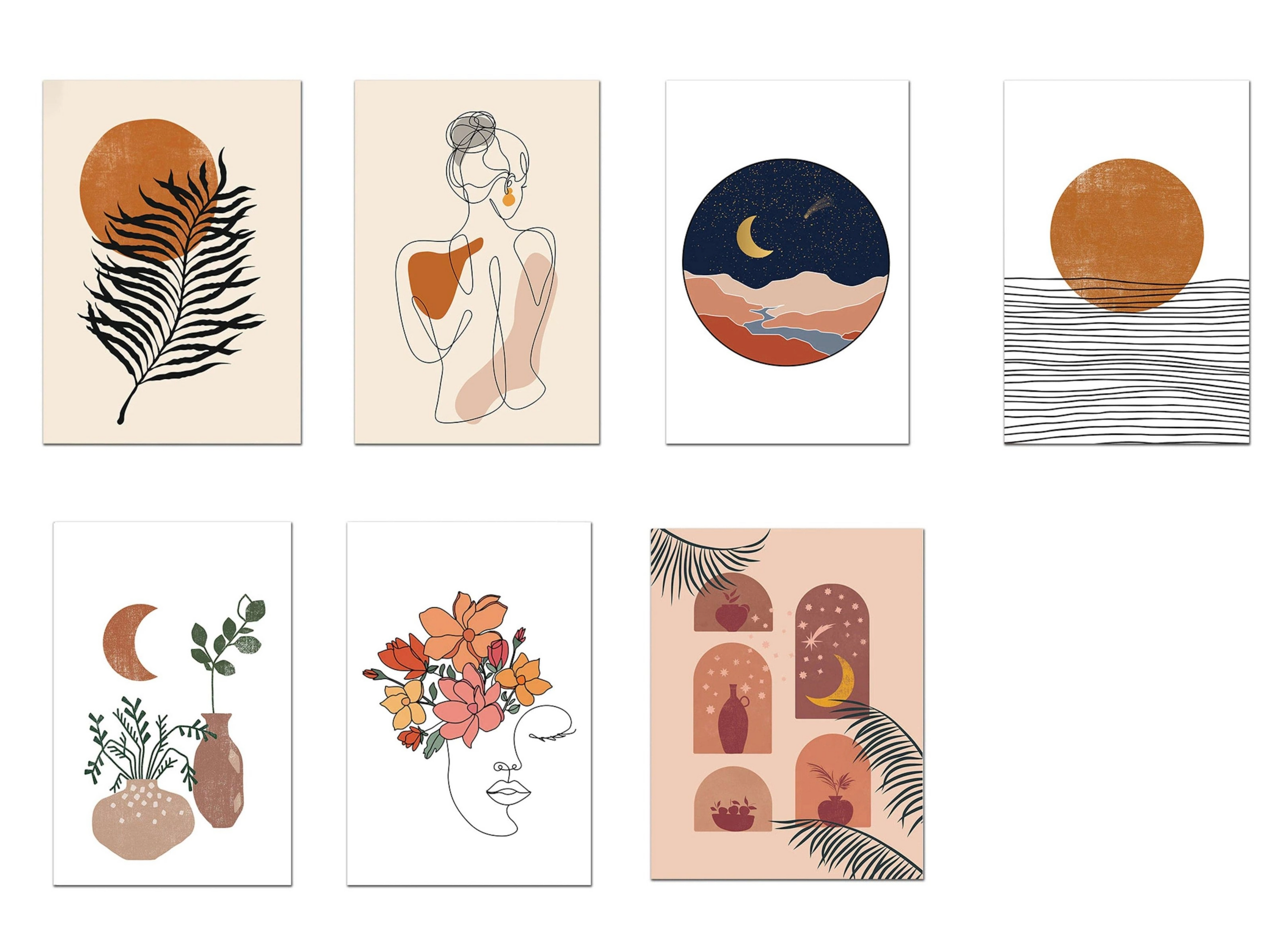 Poster Boho Sonne Botanik Blätter – Ästhetisches Wandbild für Wohnzimmer & Schlafzimmer · Minimalistische Wanddeko ohne Rahmen