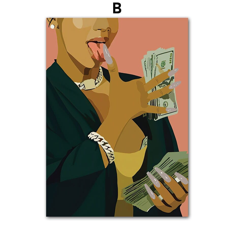 Poster Hip Hop Schmuck Mode Mädchen Schwarz – Urbanes Wandbild für Wohnzimmer & Schlafzimmer · Street Art Wanddeko ohne Rahmen