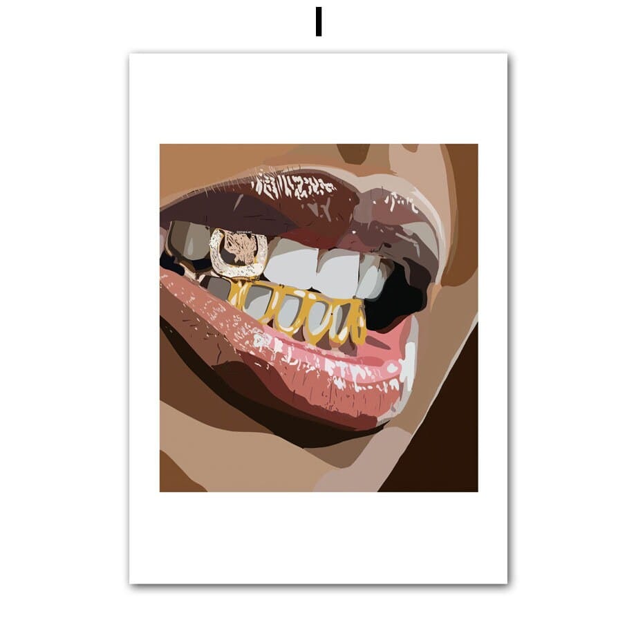 Poster Hip Hop Schmuck Mode Mädchen Schwarz – Urbanes Wandbild für Wohnzimmer & Schlafzimmer · Street Art Deko ohne Rahmen