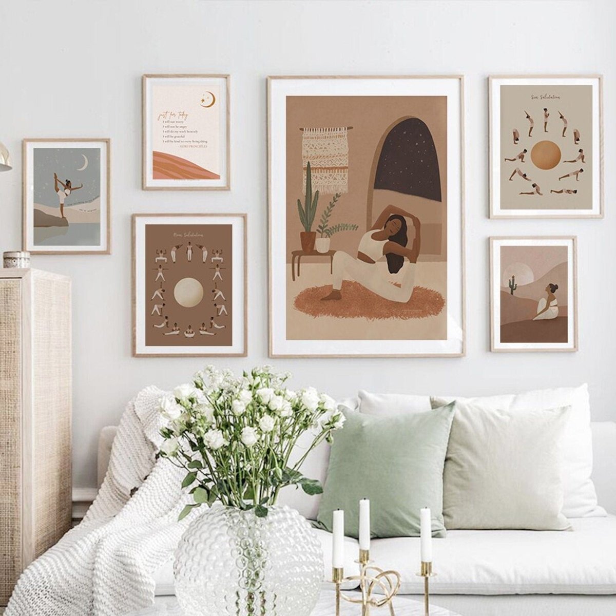 Poster Manifestation Mond Phasen & Körperhaltungen – Spirituelles Boho Wandbild für Wohnzimmer & Schlafzimmer · Ästhetische Wanddeko ohne Rahmen