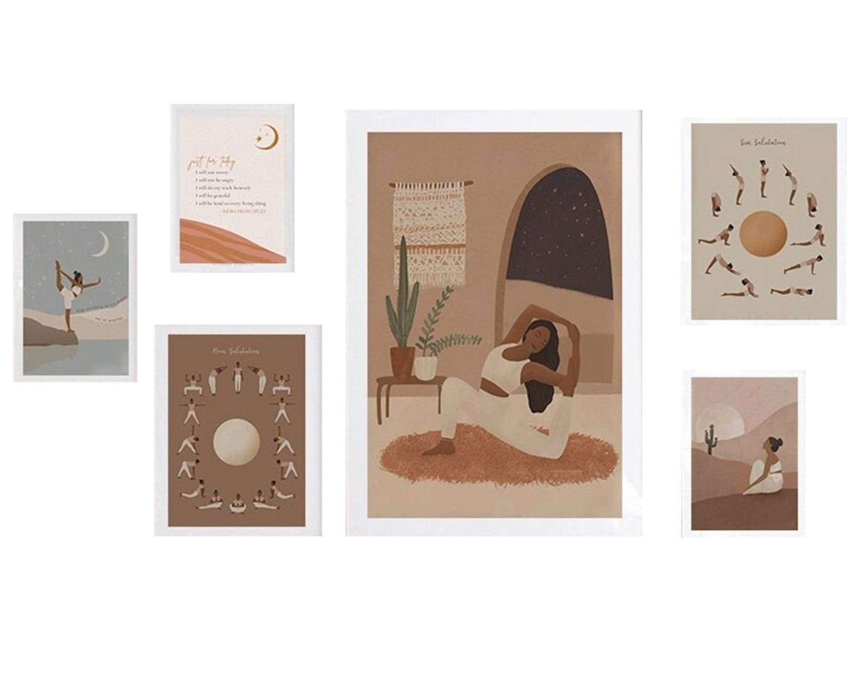 Poster Manifestation Mond Phasen & Körperhaltungen – Spirituelles Boho Wandbild für Wohnzimmer & Schlafzimmer · Ästhetische Wanddeko ohne Rahmen