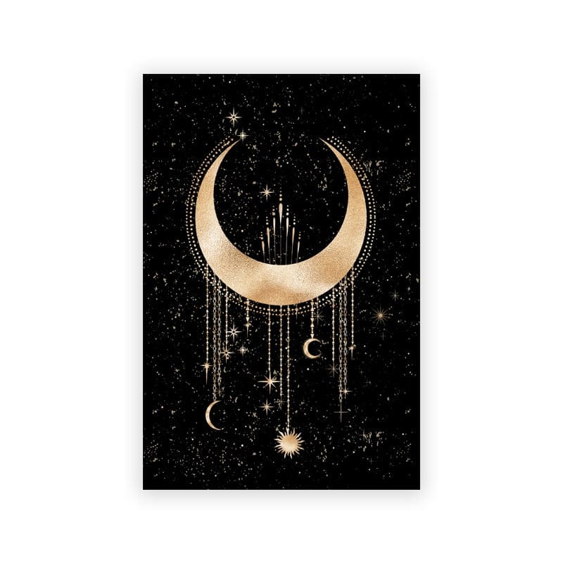 Poster Moon Stars Gold Black as decoration print without frame