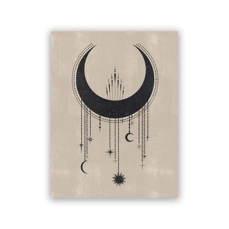 Poster Moon Stars Gold Black as decoration print without frame