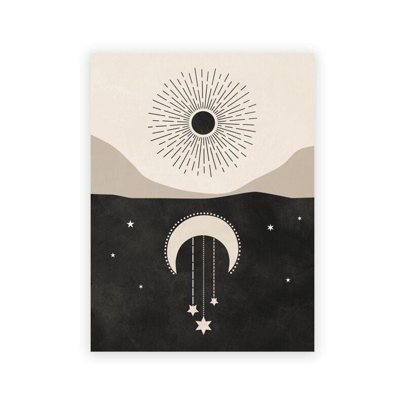 Poster Moon Stars Gold Black as decoration print without frame