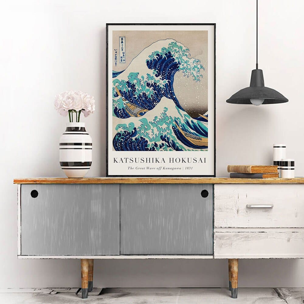 Poster japanische Wellen Landschaft Vintage – Abstraktes Wandbild für Wohnzimmer & Schlafzimmer · Ästhetische Wanddeko ohne Rahmen