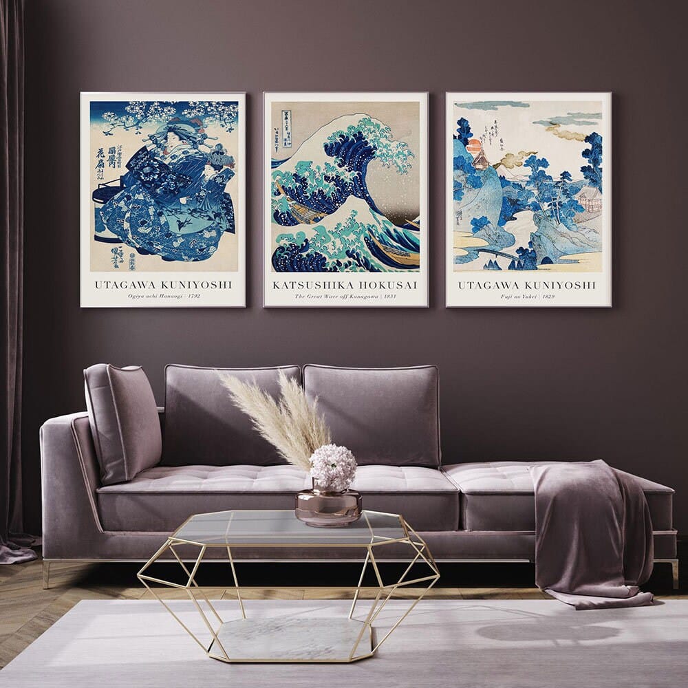 Poster japanische Wellen Landschaft Vintage – Abstraktes Wandbild für Wohnzimmer & Schlafzimmer · Ästhetische Wanddeko ohne Rahmen